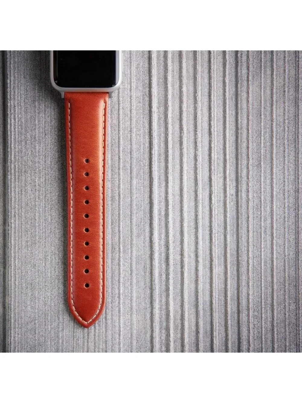 Men's Cognac/Natural Thread, Matte Silver Hardware Leather Straps Apple Watch